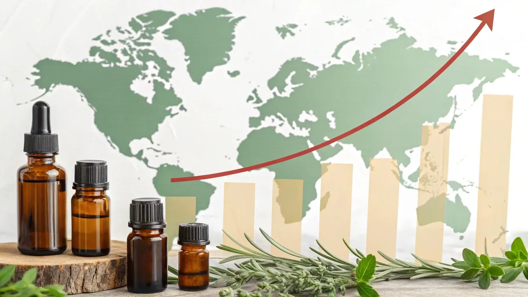 Essential oil market growth, essential oil industry growth chart and world map