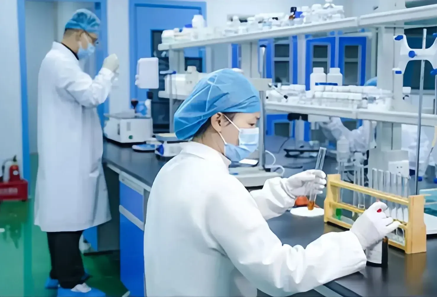 Laboratory setting with custom formulation equipment for eucalyptus oil blending and development