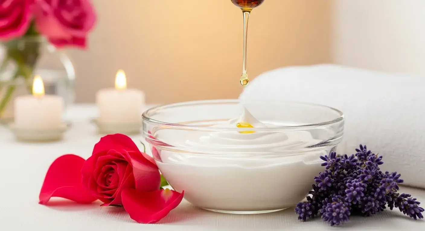 Blended essential oils added to body lotion