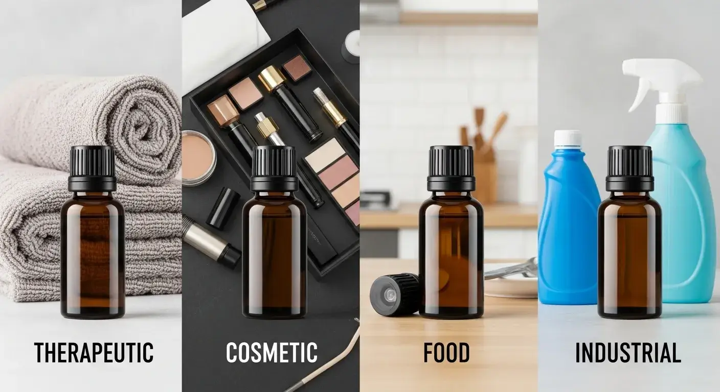 Essential oil grades chart with bottles