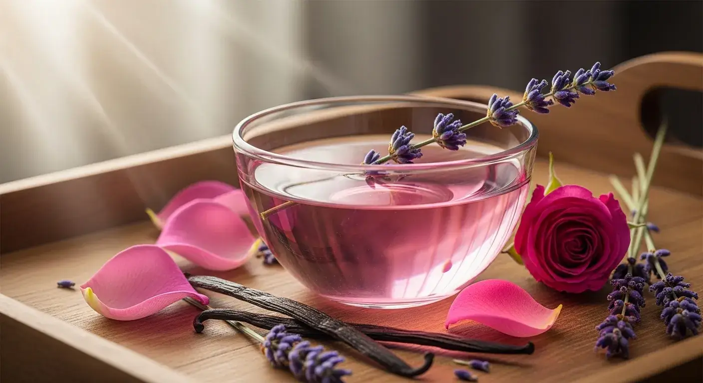 Balanced blend of essential oils with rose and lavender