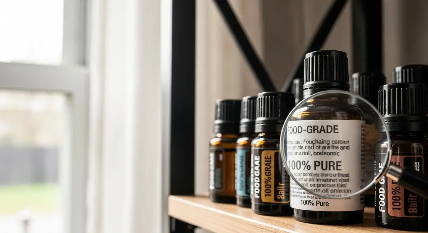 Essential oil bottles with misleading food-grade labels
