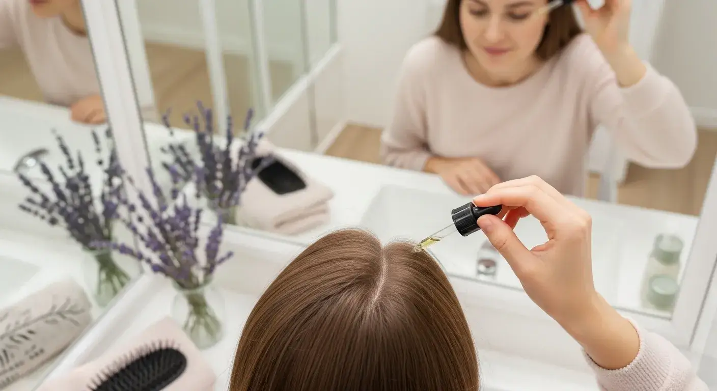 Applying lavender oil to scalp