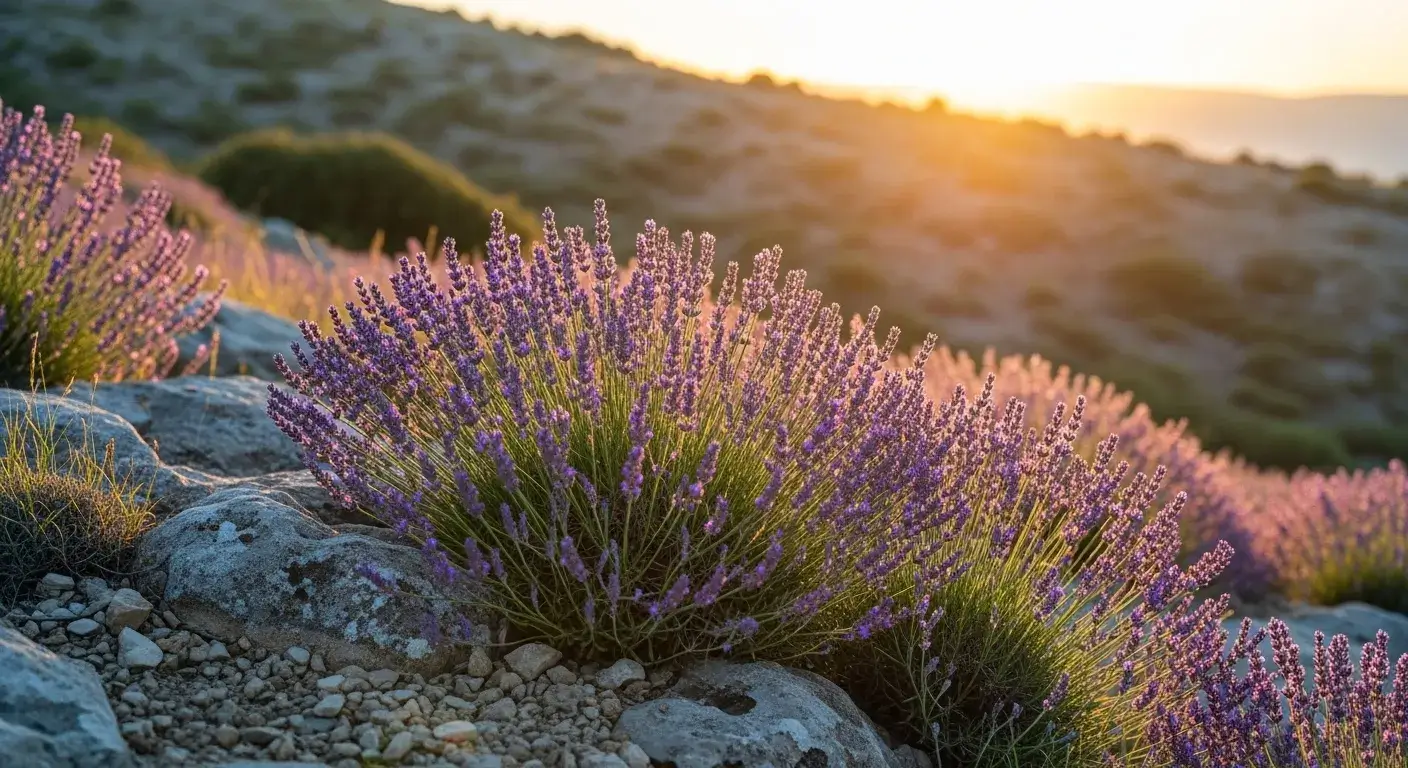 Ancient sands with lavender plants emerging
