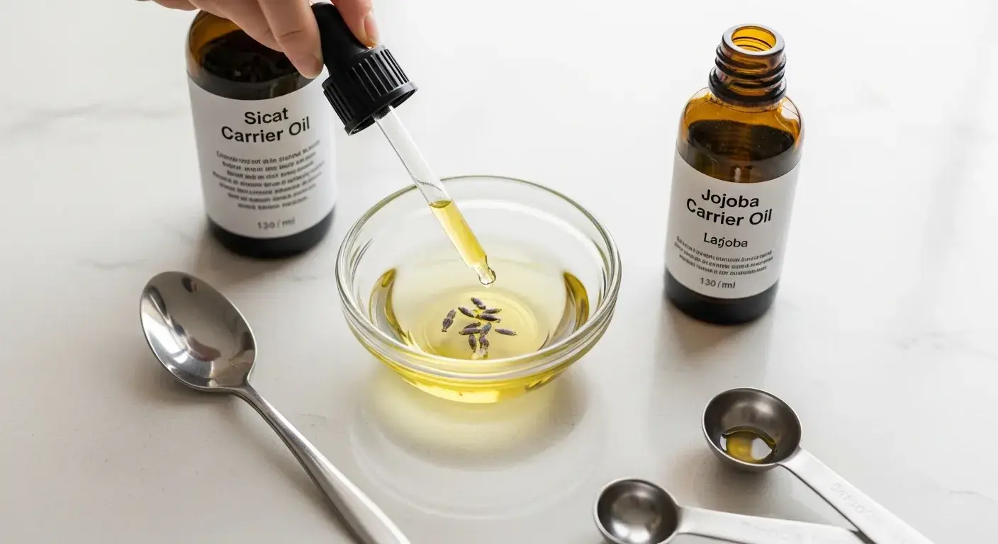 Diluting lavender oil Mixing lavender oil with carrier oil