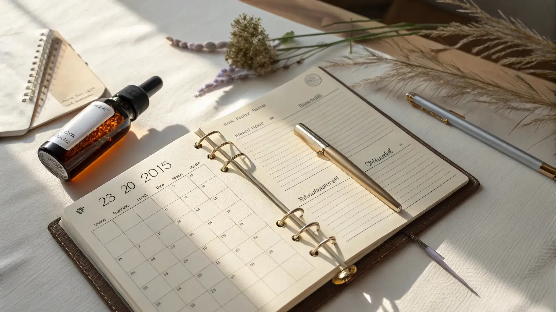 Weekly haircare planner with oil bottle