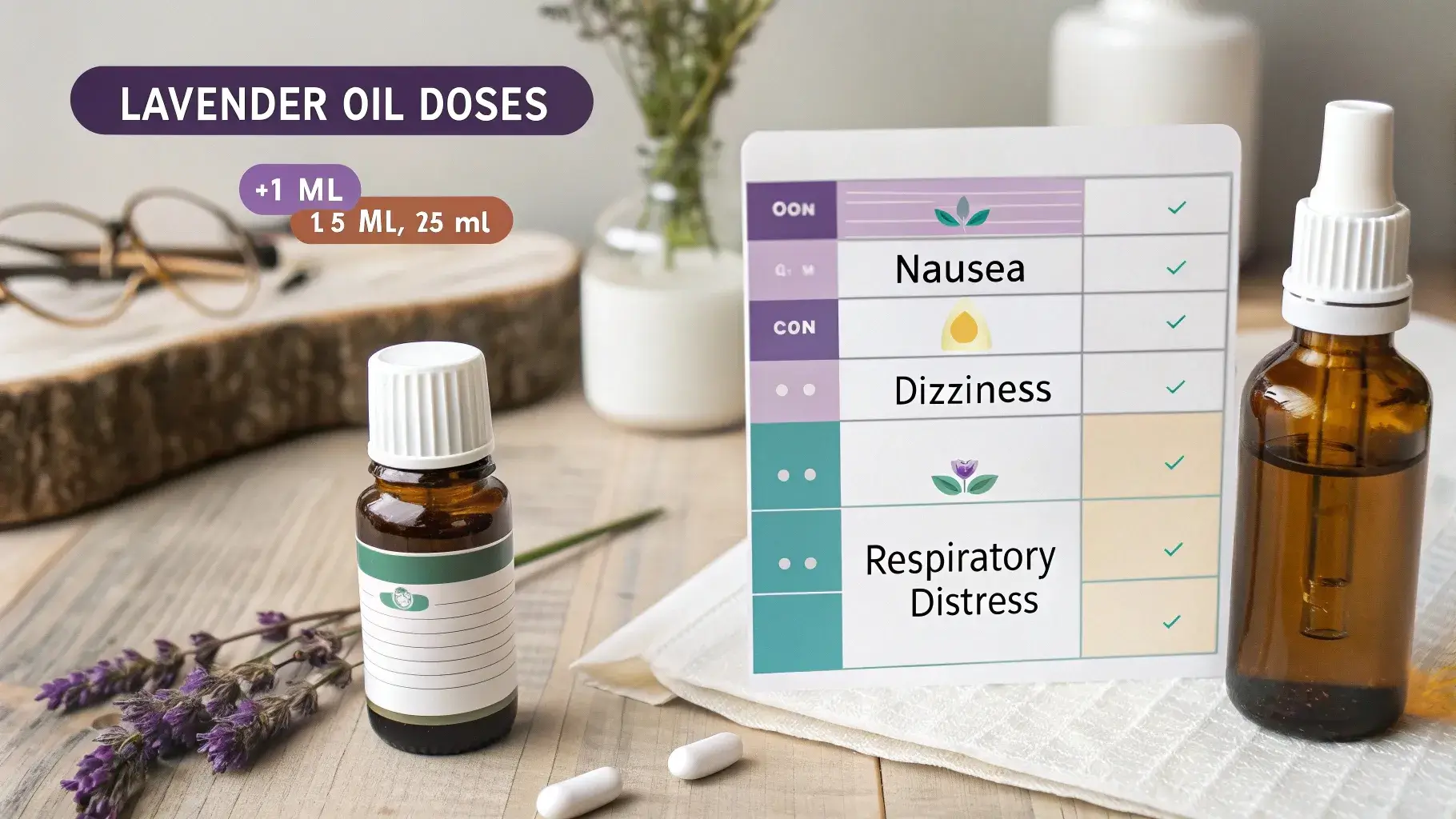 Symptoms by dose of lavender oil ingestion