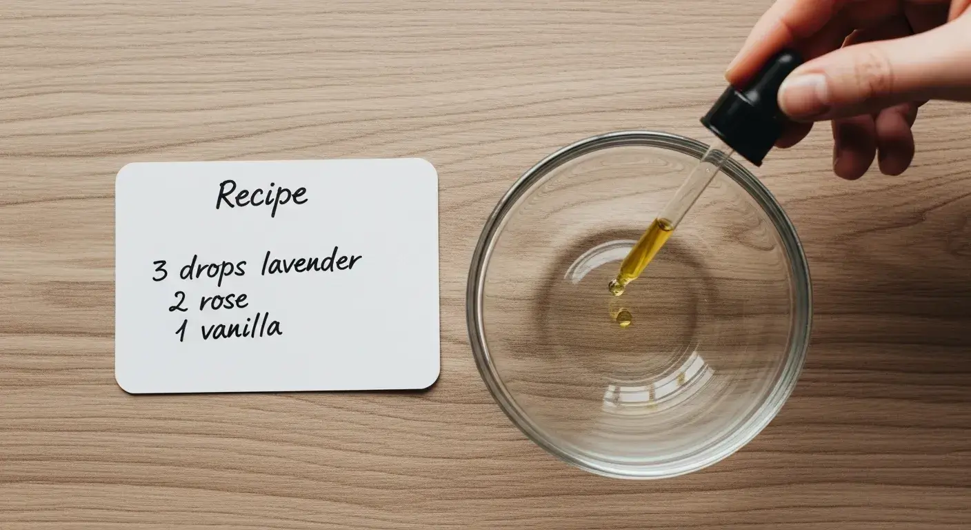 Essential oil drops and labeled ratio card