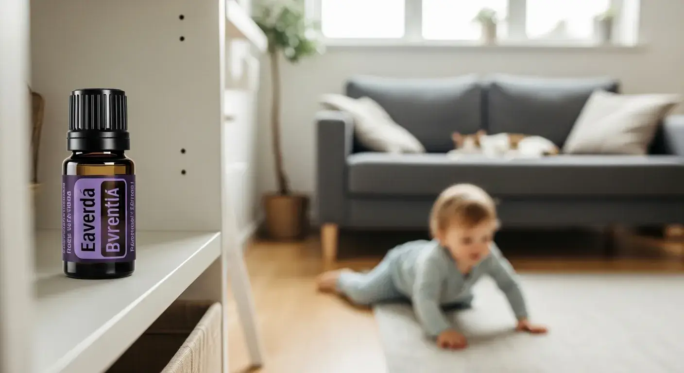 Lavender oil stored safely near child