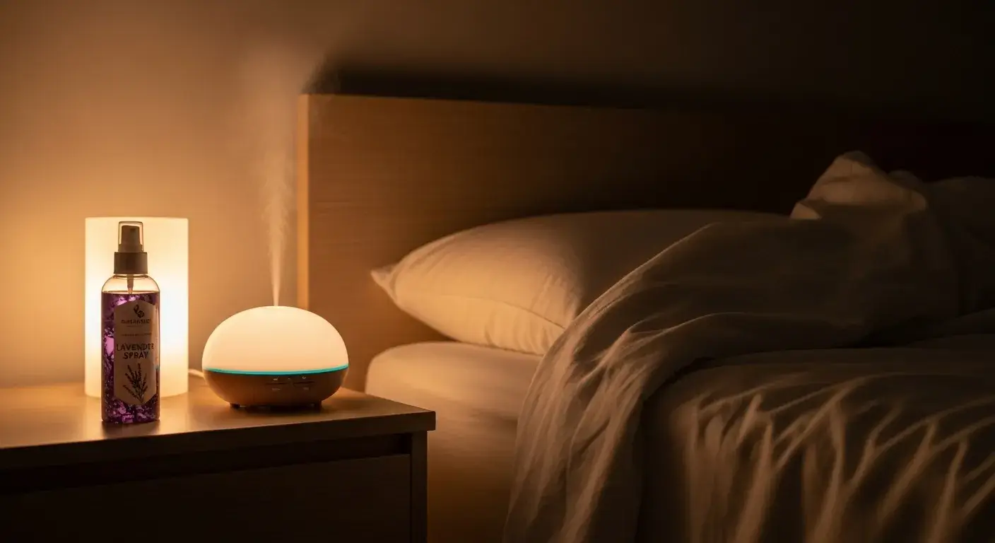 Lavender for sleep Lavender oil on bedside table for sleep