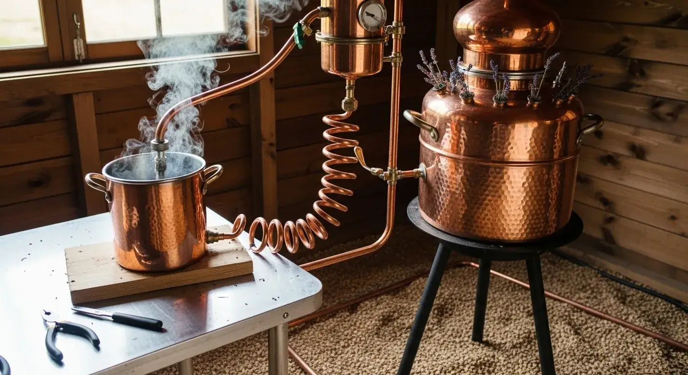 Steam distillation of lavender flowers