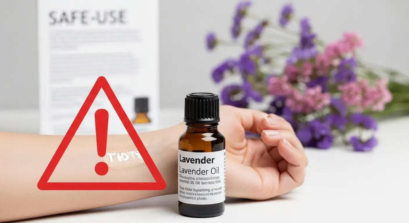 Warning label beside lavender oil and skin patch test