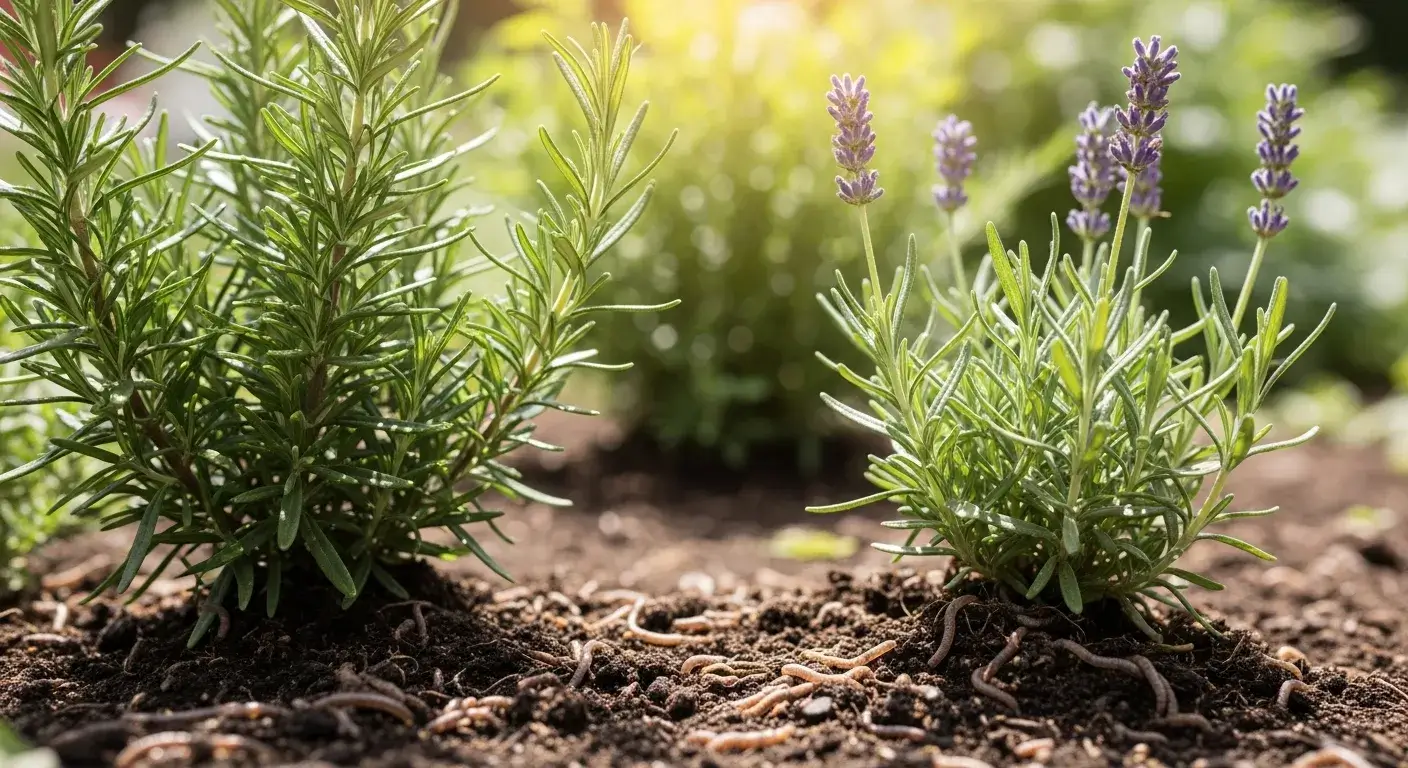 Organic herbs grown in healthy soil