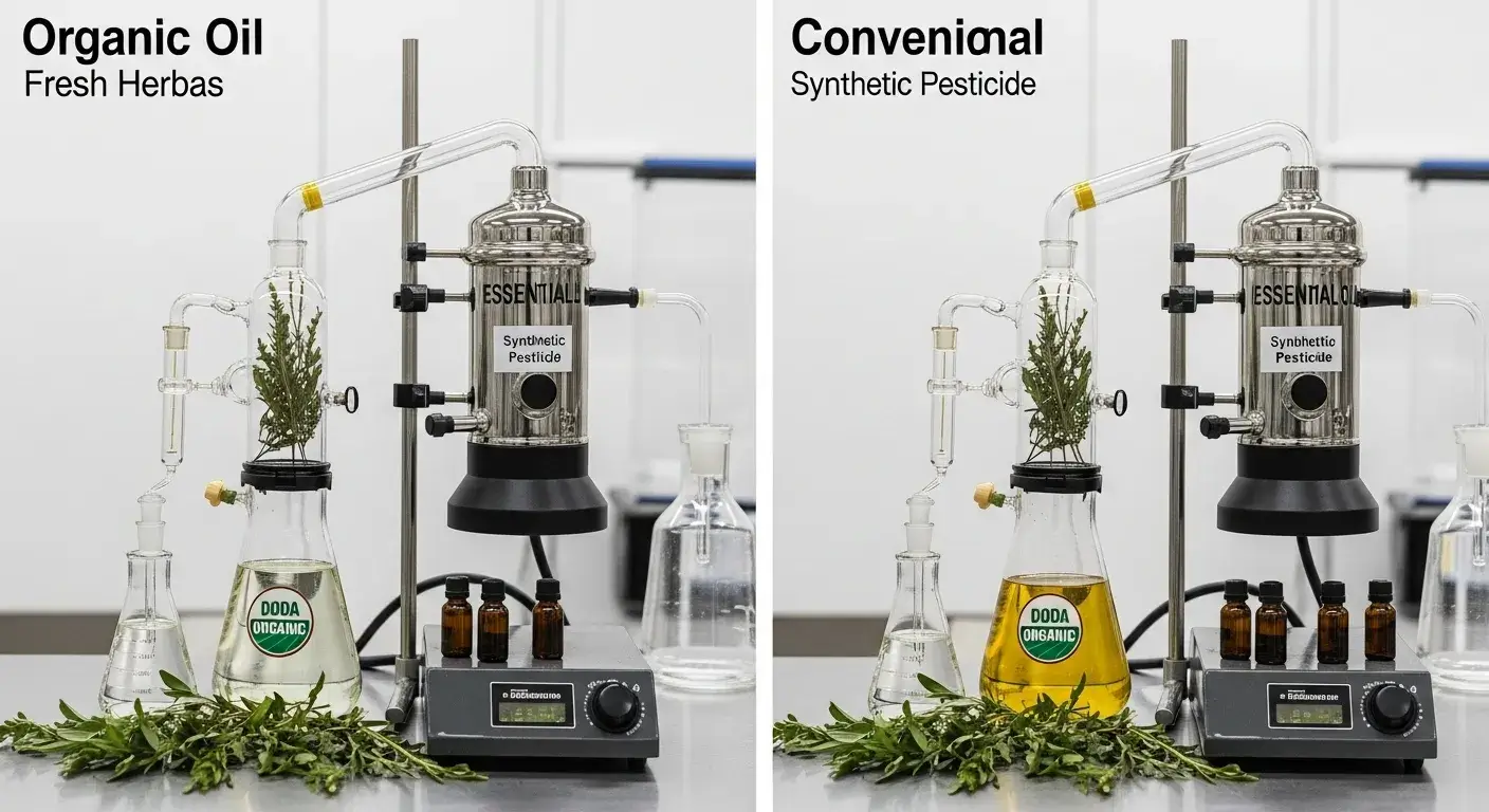 Lab bottles and GC‑MS testing equipment