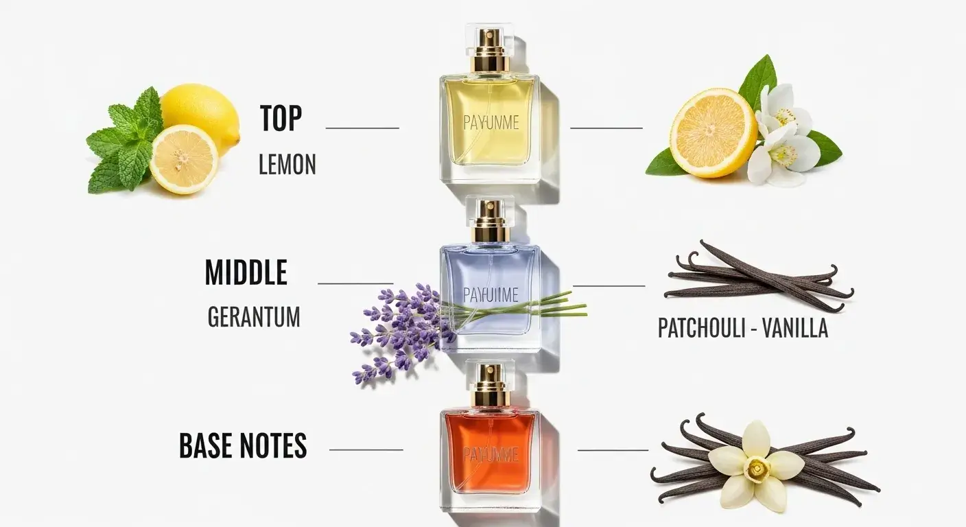 Top, middle, base note structure of perfume
