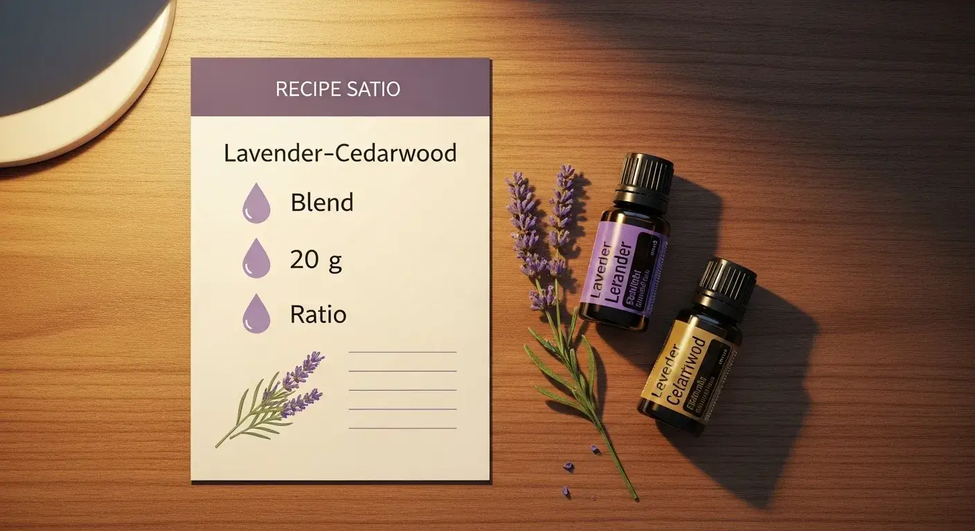 Essential oil recipe card with lavender cedarwood drops ratio