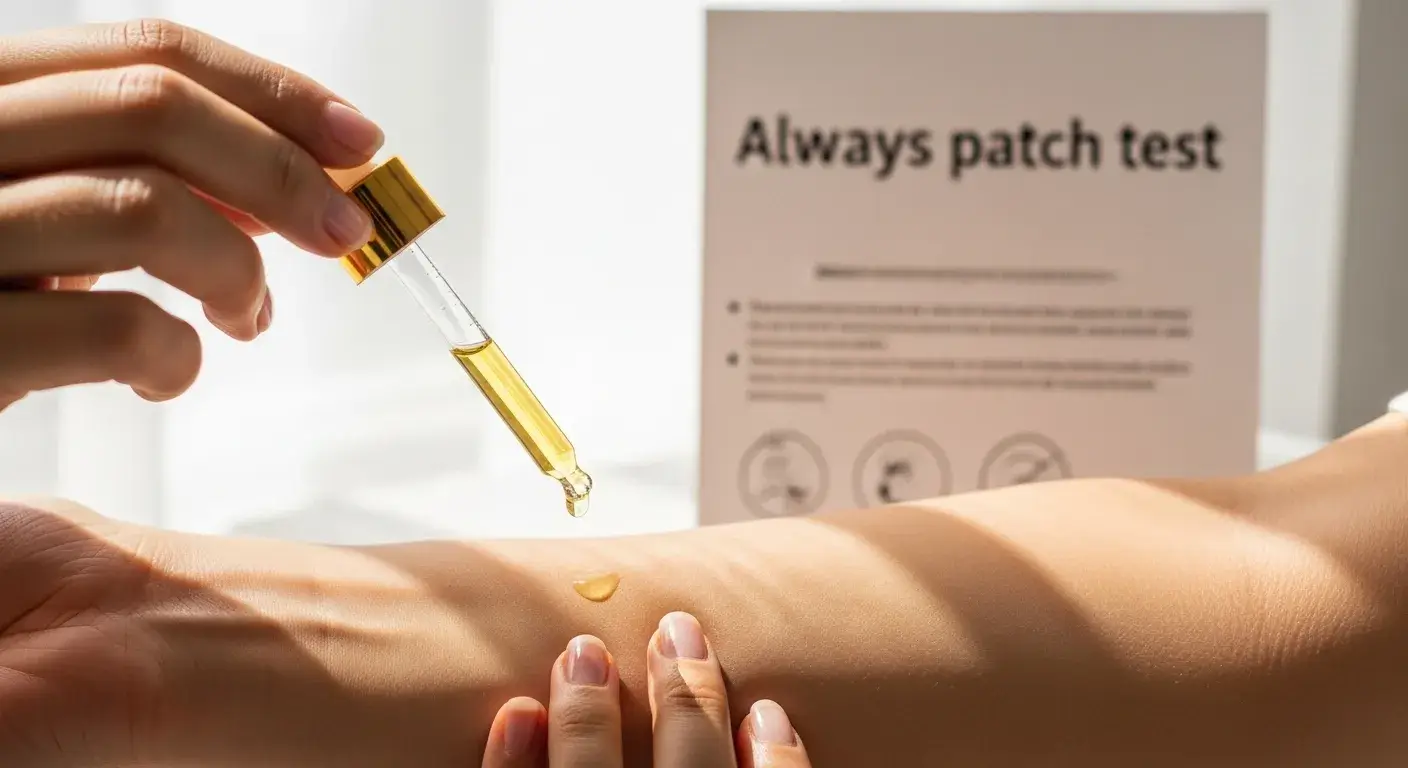 Patch test on inner arm with essential oil