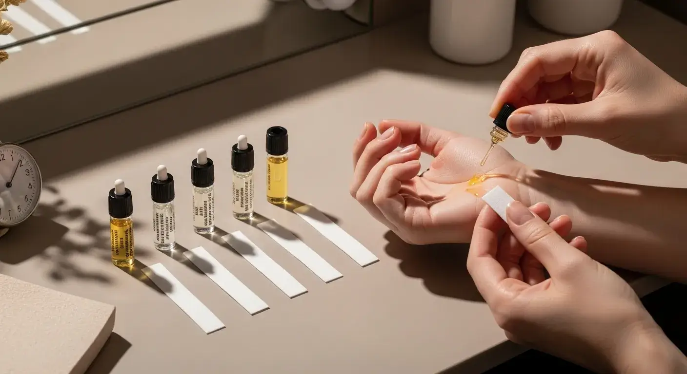 Perfume oil test vials and wrist application