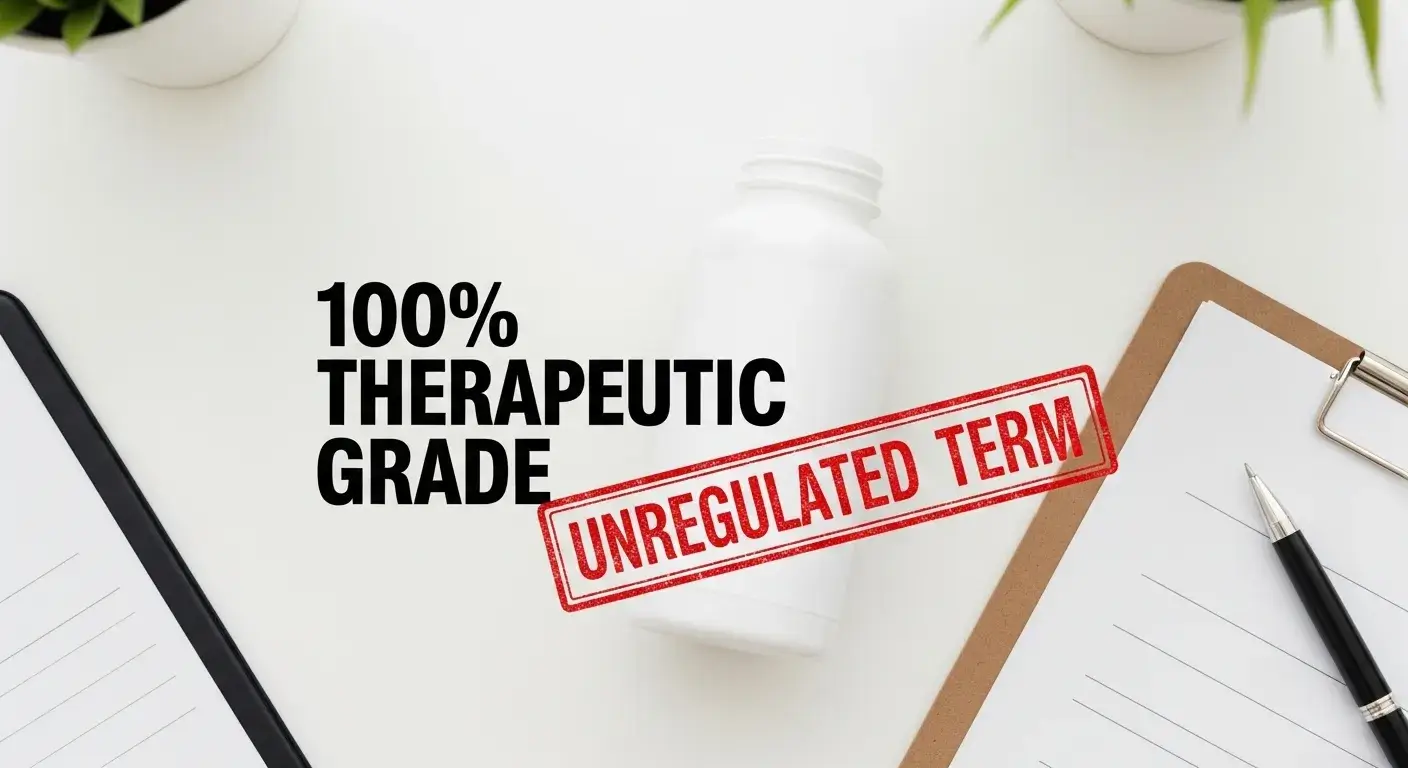 Label showing unregulated therapeutic grade term