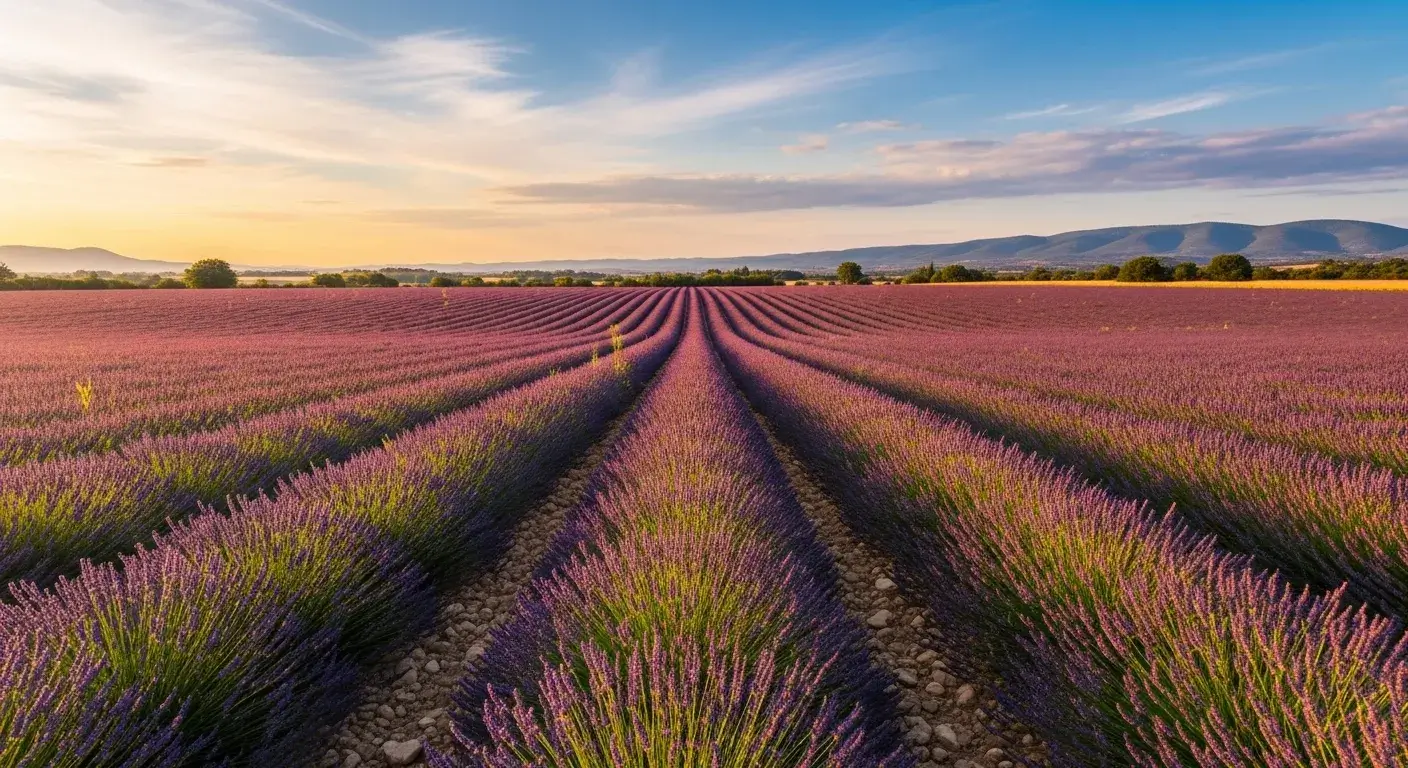 Provence lavender fields at sunset