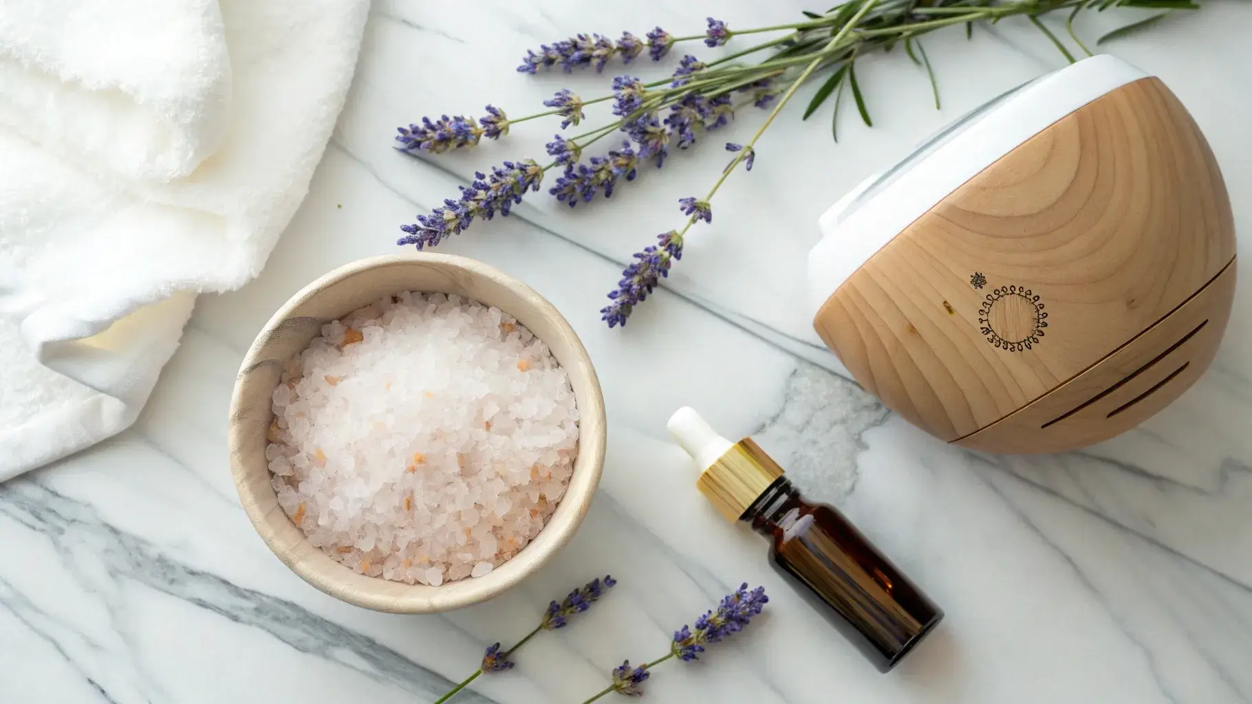 Diffuser, bath salts, and roller bottle with lavender cedarwood