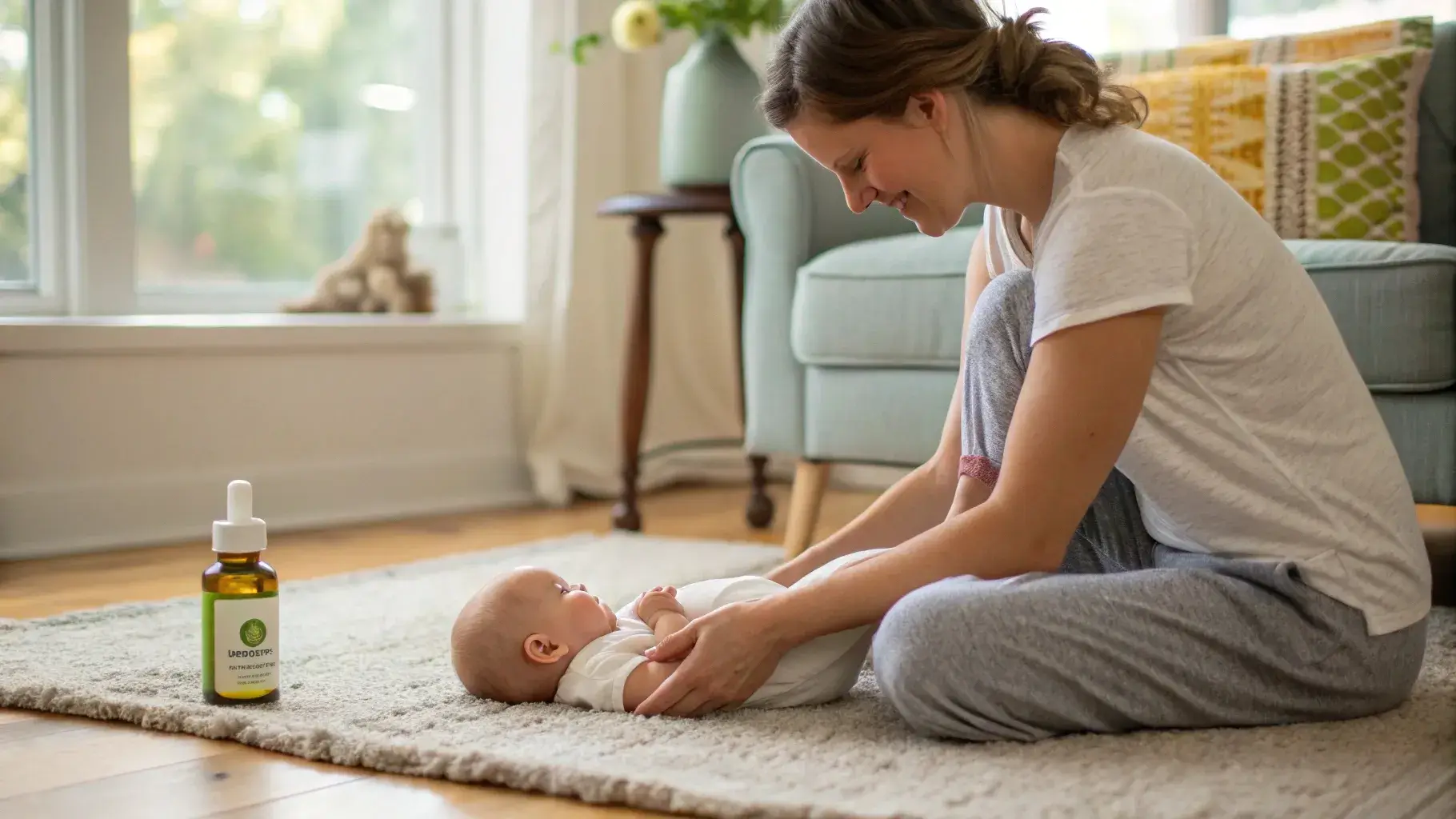 Mother massaging baby with oil