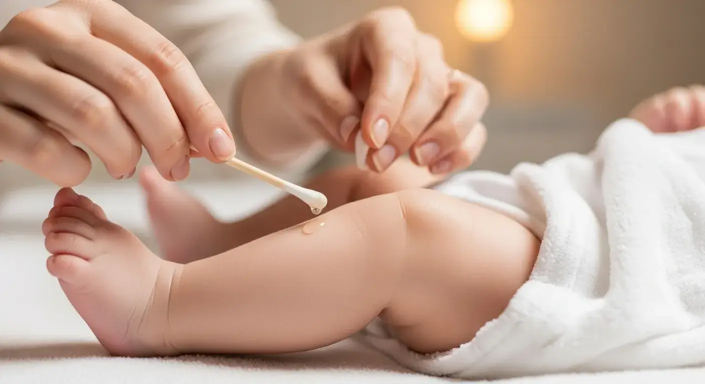 Parent performing patch test on baby's leg