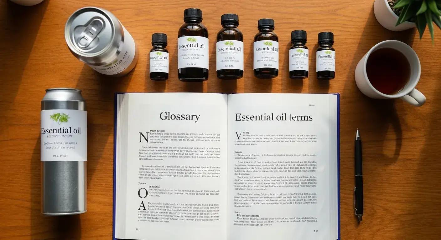Glossary and oil bottles flat lay