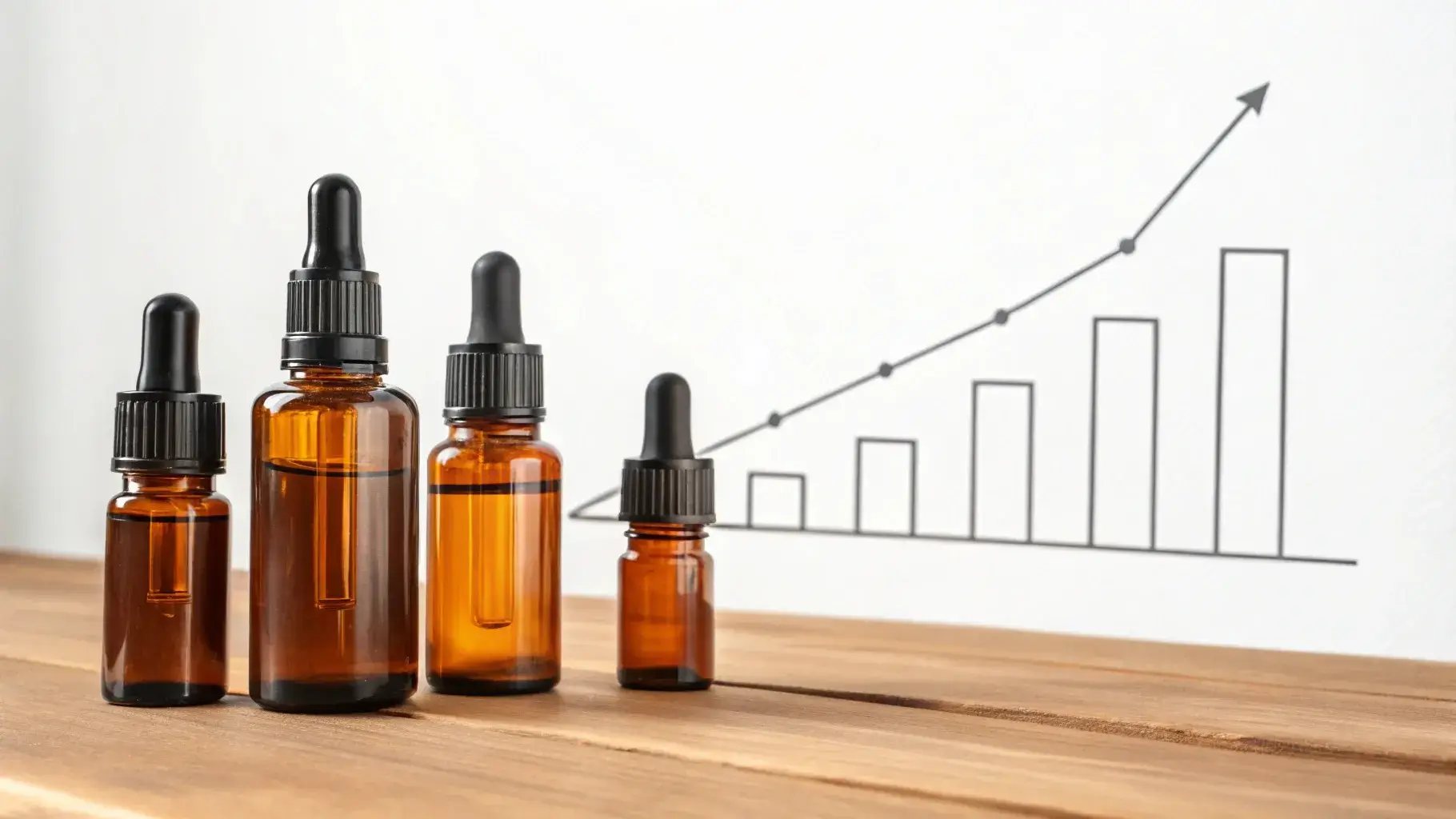 Graph overlay on oil bottles showing rising demand