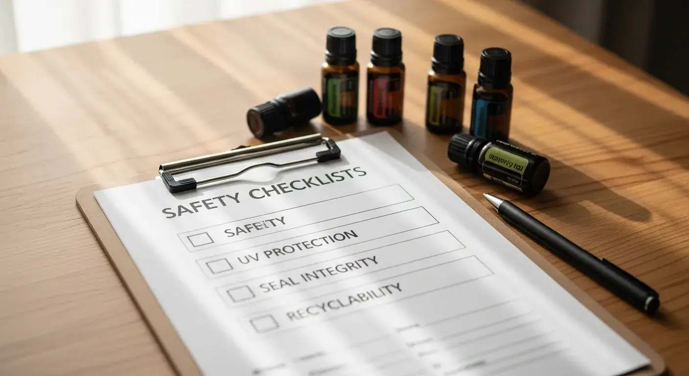 Question checklist with oil containers