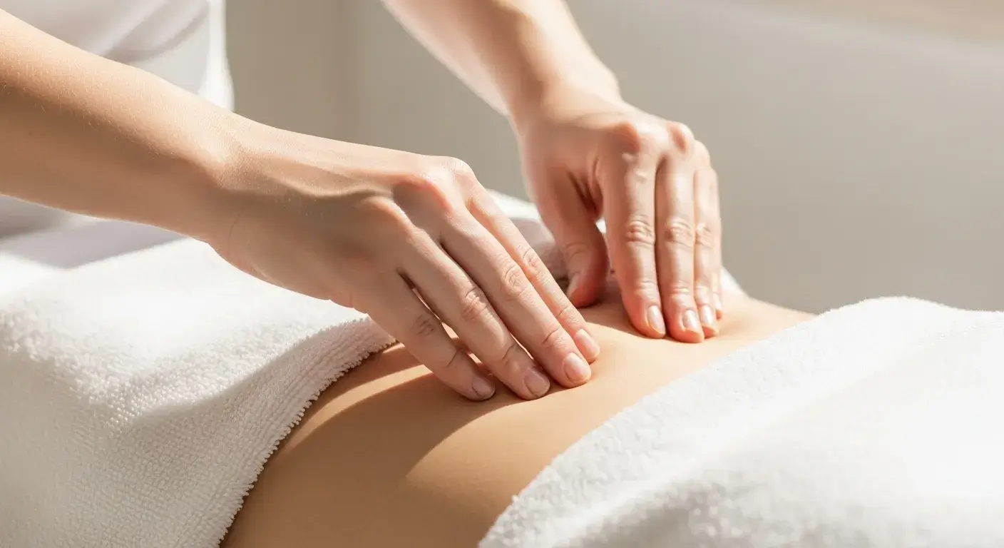 Hormonal Balance Massage Massage with clary sage oil on abdomen