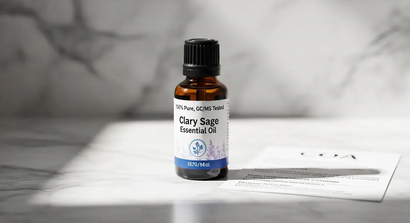High‑Quality Clary Sage Quality-checked clary sage essential oil bottle