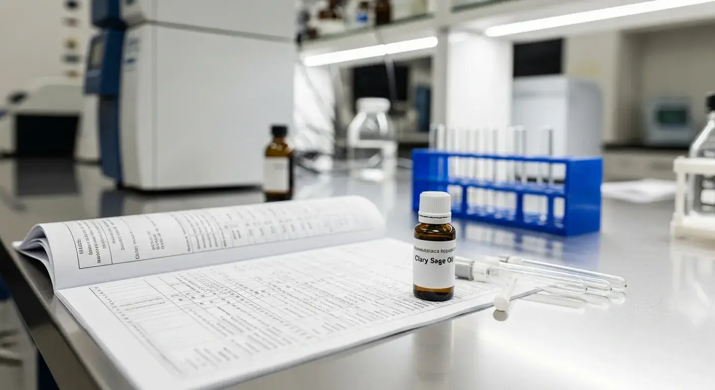 Laboratory Research Oil Scientific lab scene with clary sage oil and test tubes