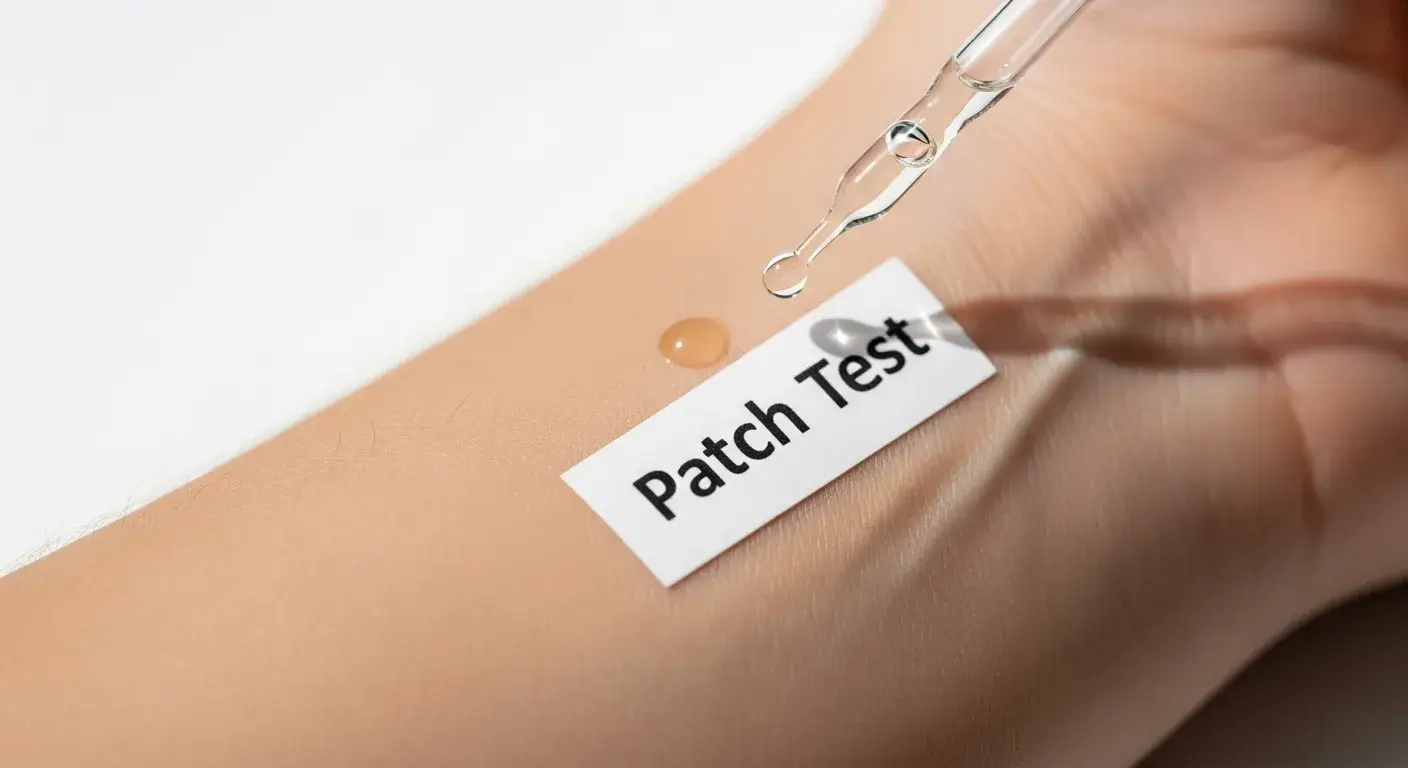 Oil Patch Test Safety Patch test on wrist with essential oil bottle