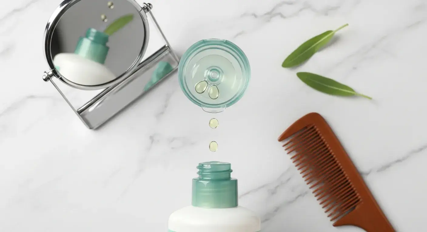 Skin and Hair Care Drop of clary sage in shampoo bottle