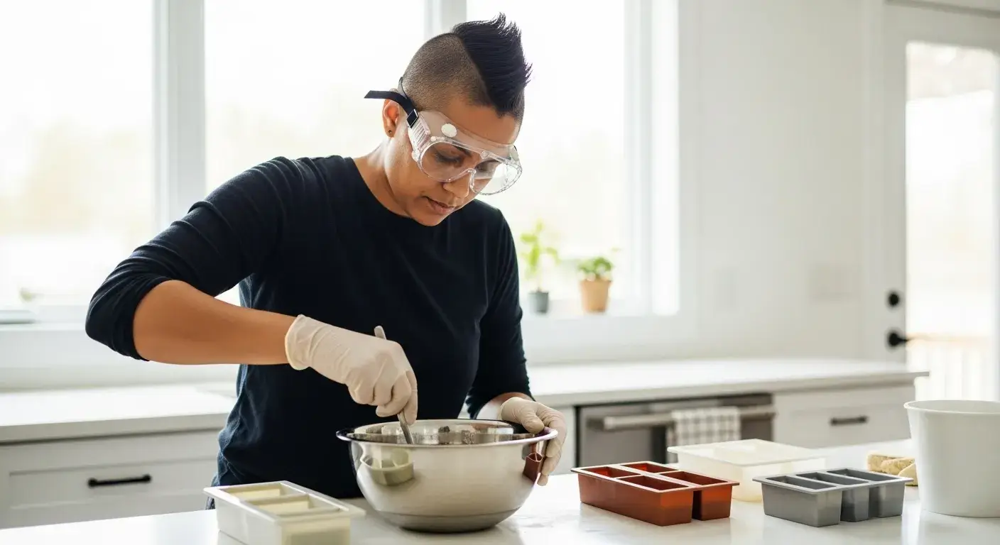 Making natural soap with lye and stick blender