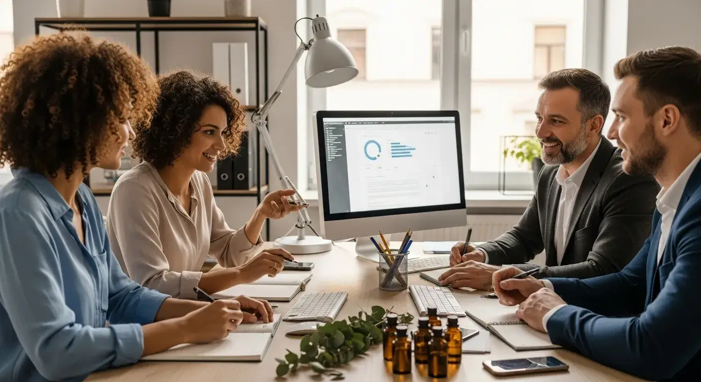Technical support team on phone and computer