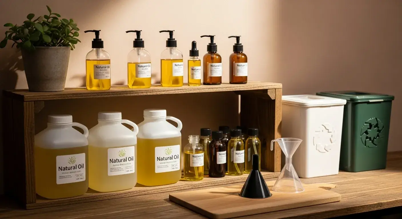 Sustainable shampoo setup Reusable bottles and biodegradable shampoo ingredients
