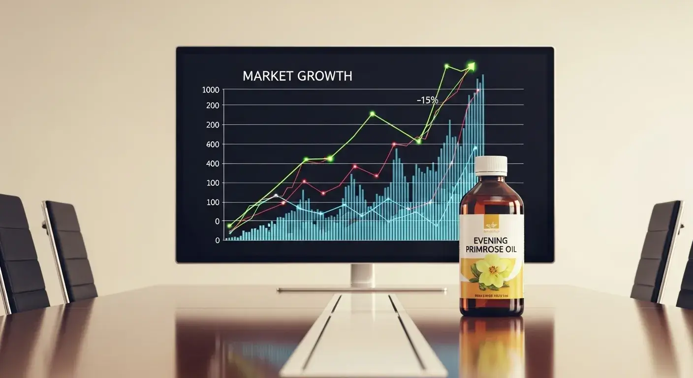 Market growth chart graph with oil bottle