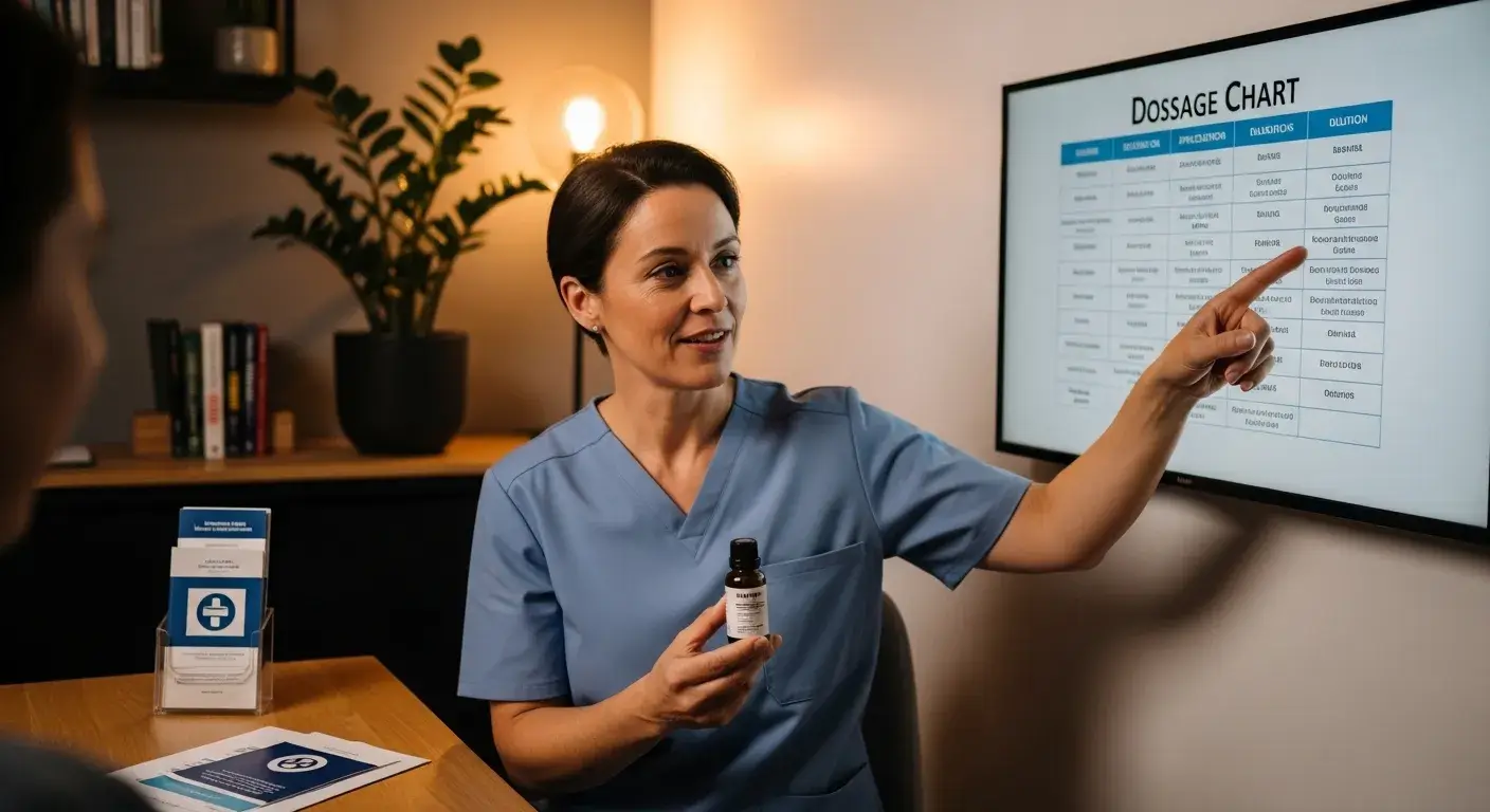 Healthcare professional advising dosage chart