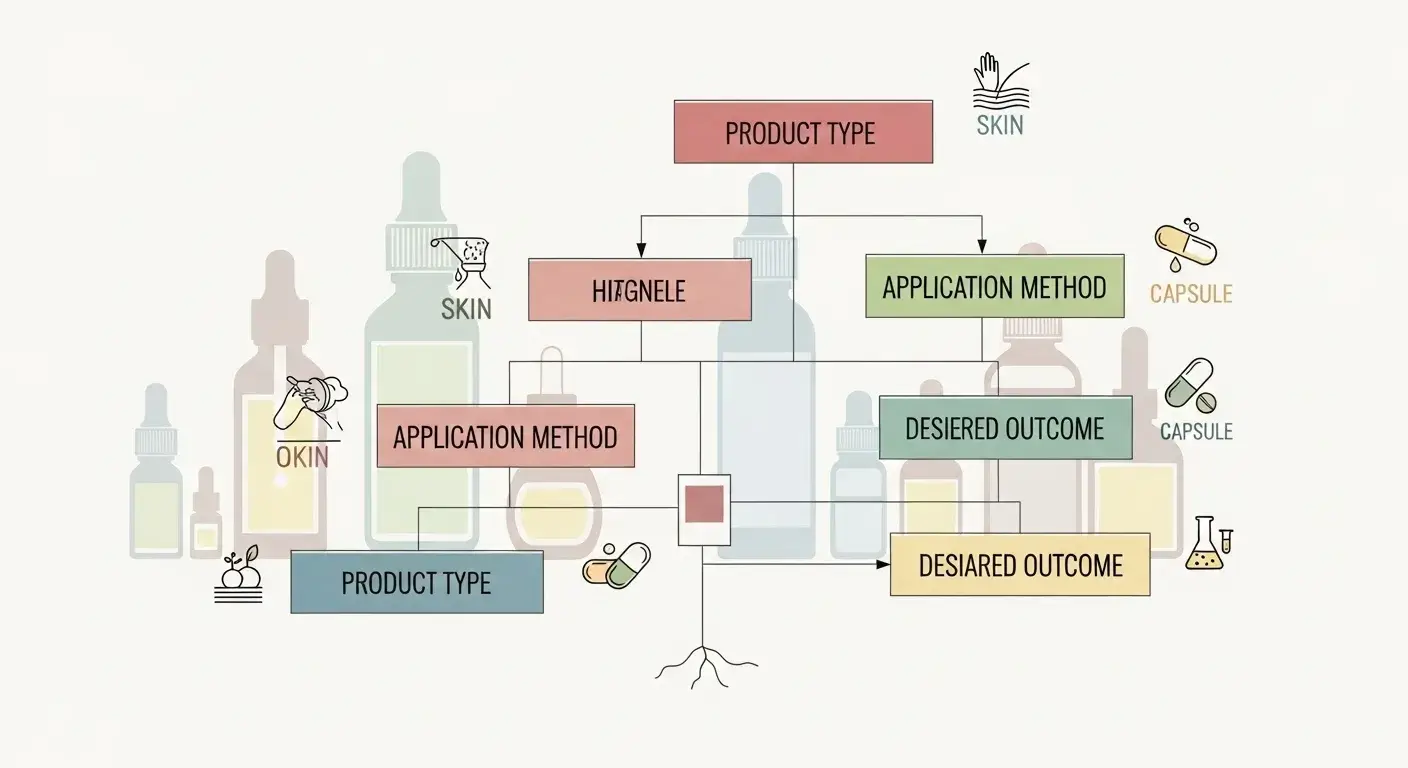 EPO selection decision tree Decision tree graphic with oil types and app icons