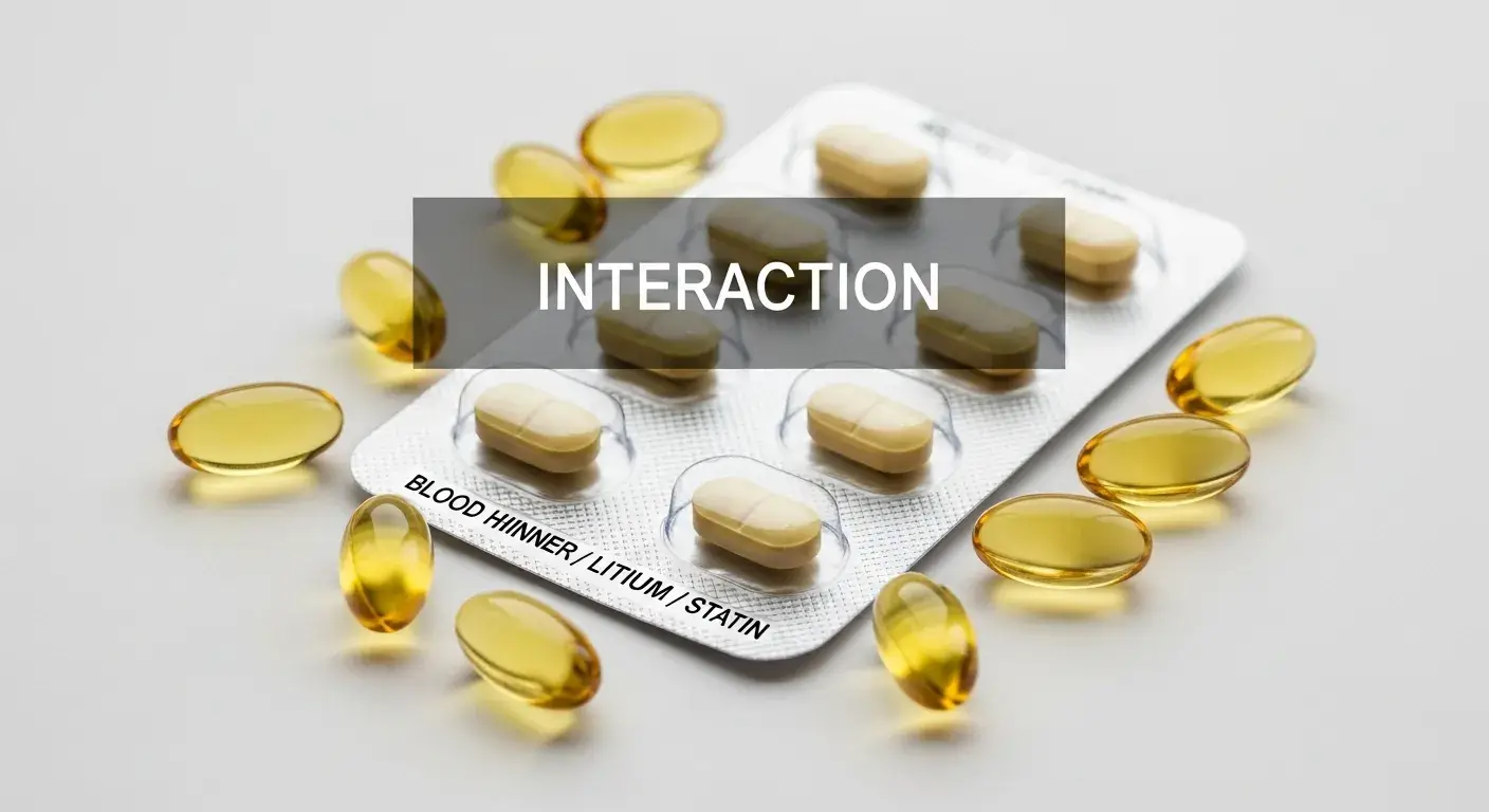 Drug interaction chart Supplement capsules with pill blister pack overlay