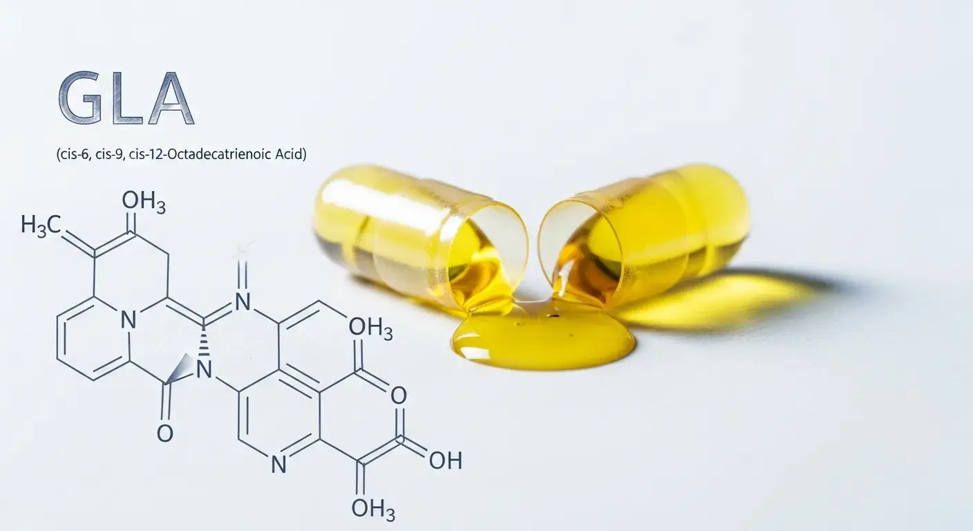 GLA inflammation effects Capsule with chemical structure overlay