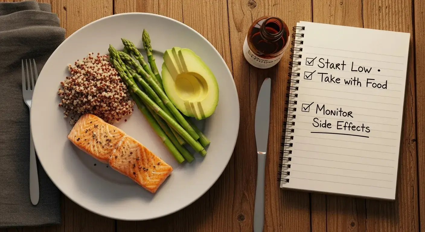 EPO safe use tips Supplement bottle, food plate, and checklist