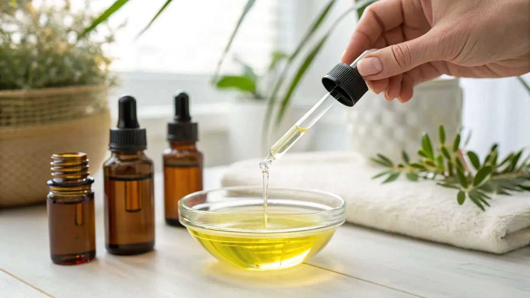 Dropper adding oil to carrier blend