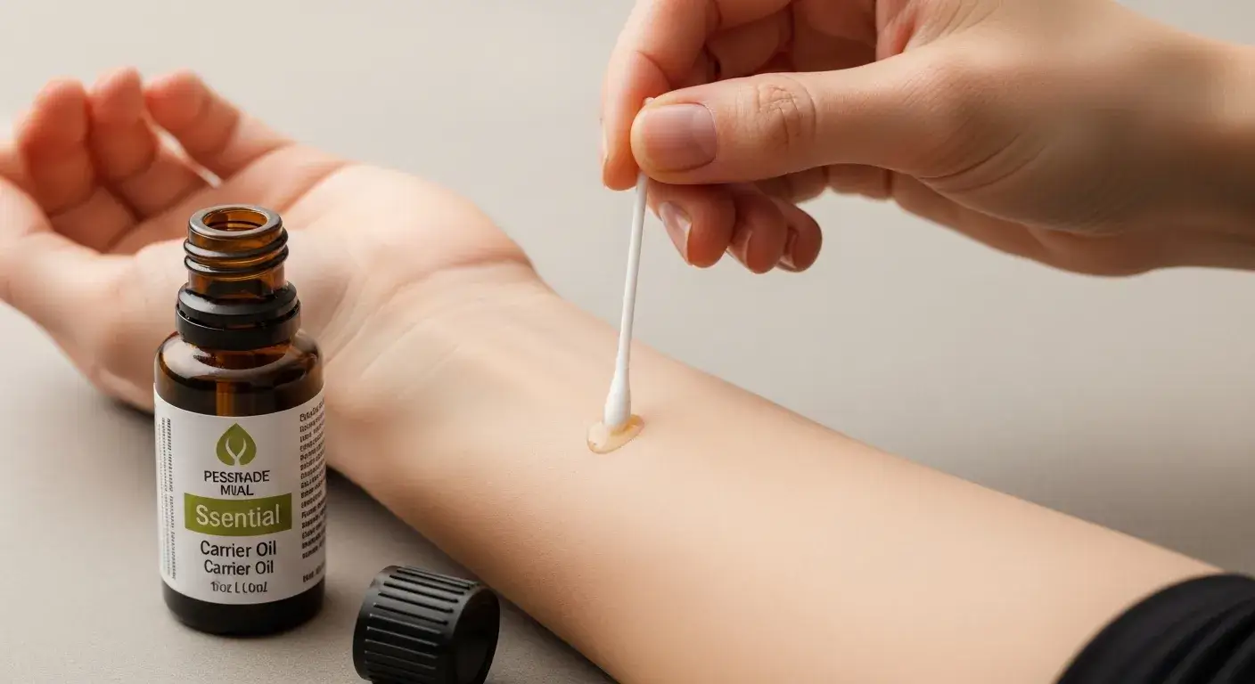 Applying diluted oil to forearm for patch test