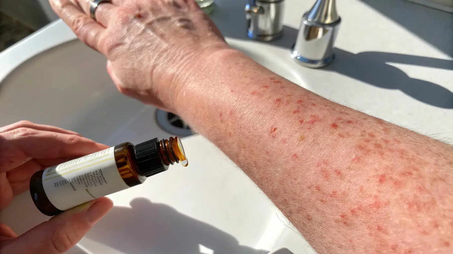 Red skin irritation from essential oil