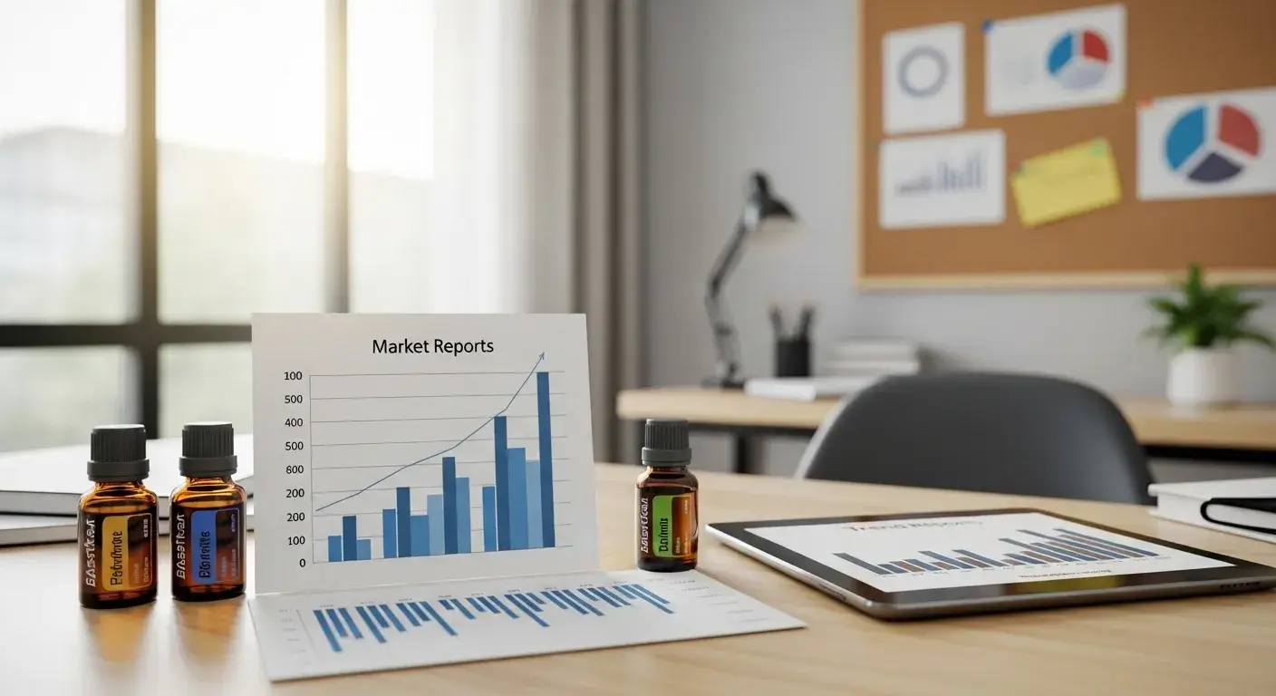 Graph and oils on business desk
