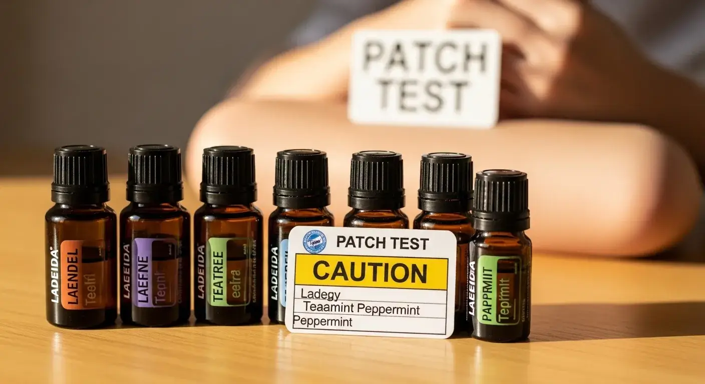 Essential oils caution Essential oils bottles with caution tag