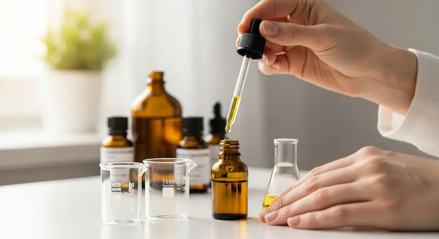 Person blending oils with dropper